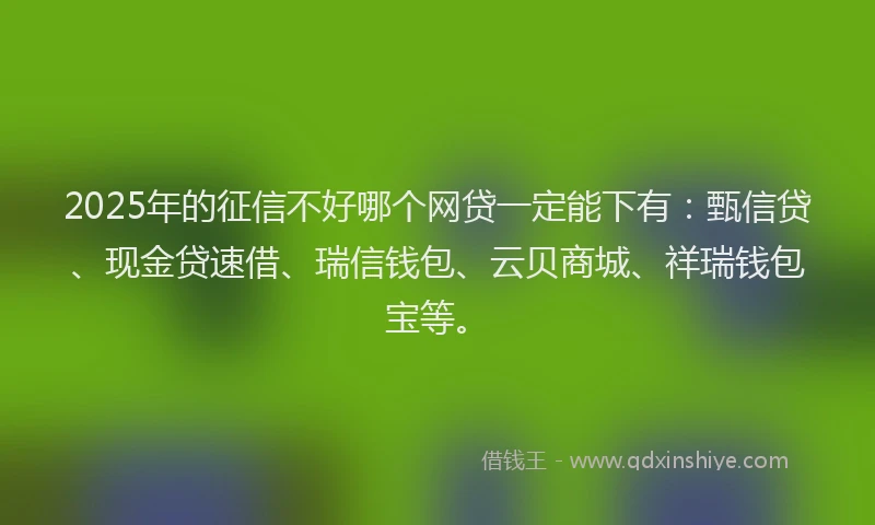 2025年的征信不好哪个网贷一定能下有：甄信贷、现金贷速借、瑞信钱包、云贝商城、祥瑞钱包宝等。
