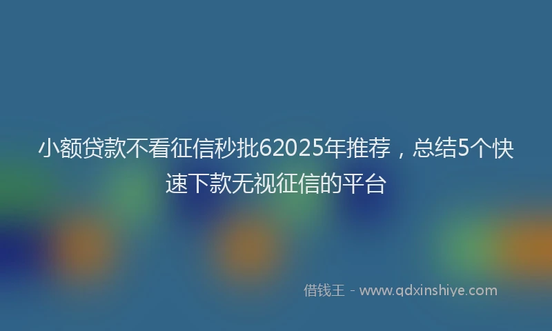 小额贷款不看征信秒批62025年推荐，总结5个快速下款无视征信的平台