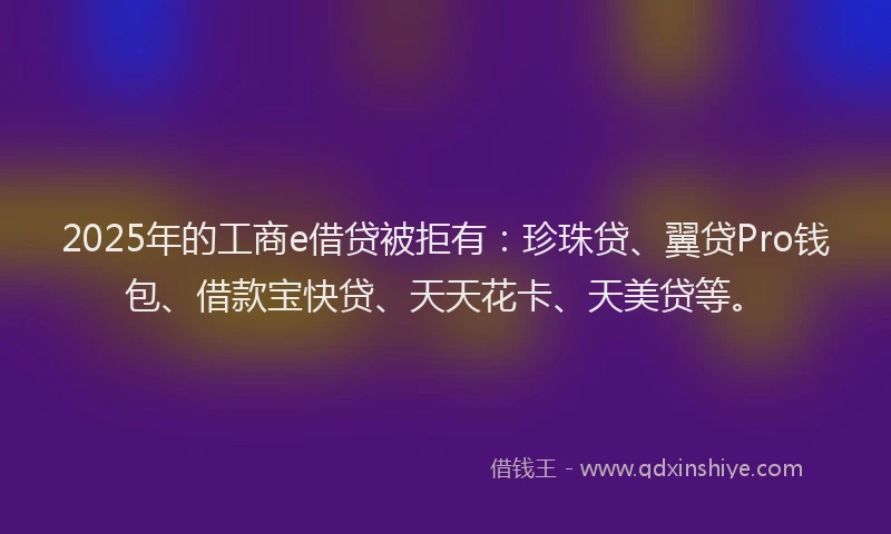 2025年的工商e借贷被拒有：珍珠贷、翼贷Pro钱包、借款宝快贷、天天花卡、天美贷等。