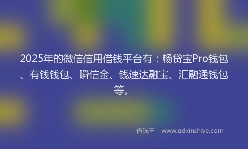 2025年的微信信用借钱平台有：畅贷宝Pro钱包、有钱钱包、瞬信金、钱速达融宝、汇融通钱包等。