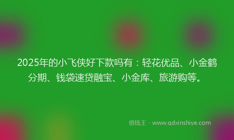 2025年的小飞侠好下款吗有：轻花优品、小金鹤分期、钱袋速贷融宝、小金库、旅游购等。