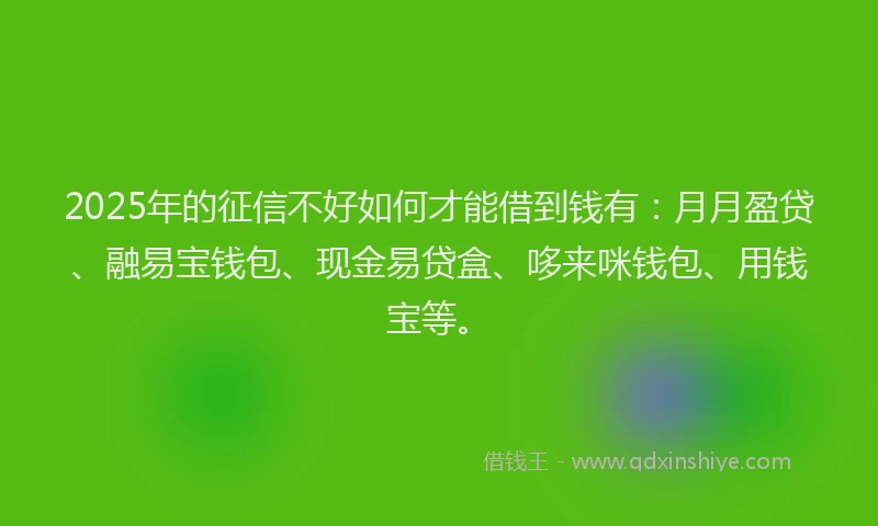 2025年的征信不好如何才能借到钱有：月月盈贷、融易宝钱包、现金易贷盒、哆来咪钱包、用钱宝等。