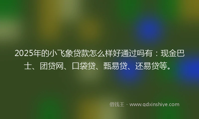 2025年的小飞象贷款怎么样好通过吗有：现金巴士、团贷网、口袋贷、甄易贷、还易贷等。