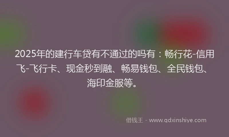 2025年的建行车贷有不通过的吗有：畅行花-信用飞-飞行卡、现金秒到融、畅易钱包、全民钱包、海印金服等。