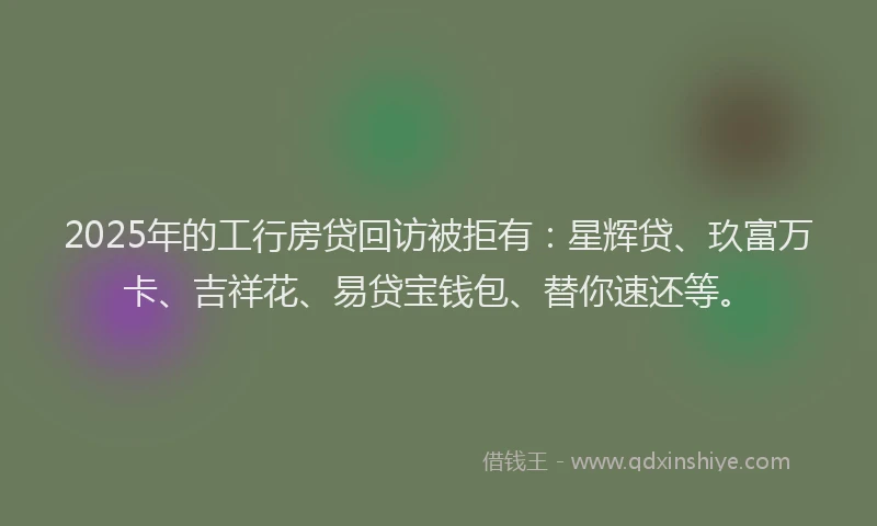2025年的工行房贷回访被拒有：星辉贷、玖富万卡、吉祥花、易贷宝钱包、替你速还等。