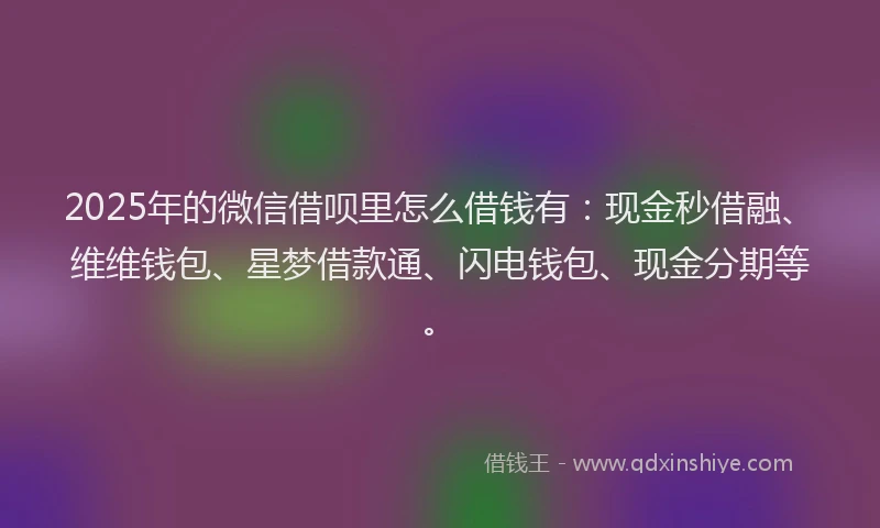2025年的微信借呗里怎么借钱有：现金秒借融、维维钱包、星梦借款通、闪电钱包、现金分期等。