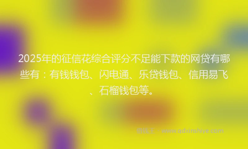 2025年的征信花综合评分不足能下款的网贷有哪些有：有钱钱包、闪电通、乐贷钱包、信用易飞、石榴钱包等。