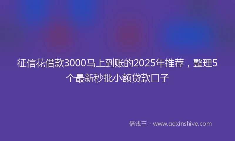 征信花借款3000马上到账的2025年推荐，整理5个最新秒批小额贷款口子