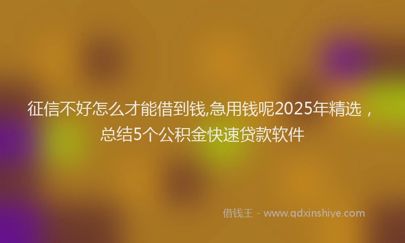 征信不好怎么才能借到钱,急用钱呢2025年精选，总结5个公积金快速贷款软件