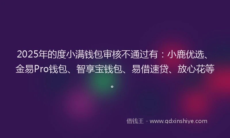 2025年的度小满钱包审核不通过有：小鹿优选、金易Pro钱包、智享宝钱包、易借速贷、放心花等。