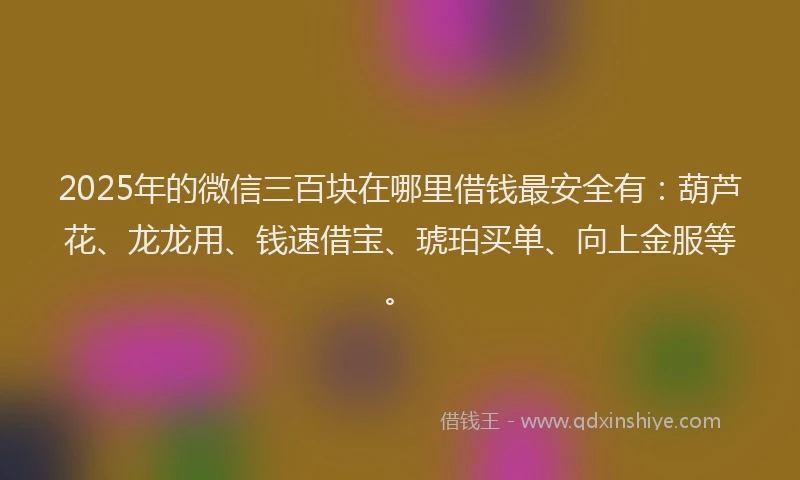 2025年的微信三百块在哪里借钱最安全有：葫芦花、龙龙用、钱速借宝、琥珀买单、向上金服等。