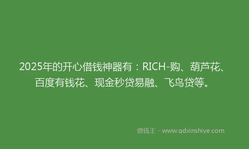 2025年的开心借钱神器有：RICH-购、葫芦花、百度有钱花、现金秒贷易融、飞鸟贷等。