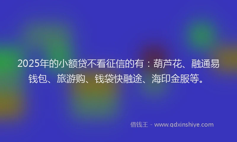 2025年的小额贷不看征信的有：葫芦花、融通易钱包、旅游购、钱袋快融途、海印金服等。