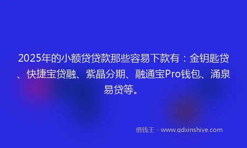 2025年的小额贷贷款那些容易下款有：金钥匙贷、快捷宝贷融、紫晶分期、融通宝Pro钱包、涌泉易贷等。