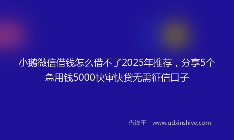 小鹅微信借钱怎么借不了2025年推荐，分享5个急用钱5000快审快贷无需征信口子