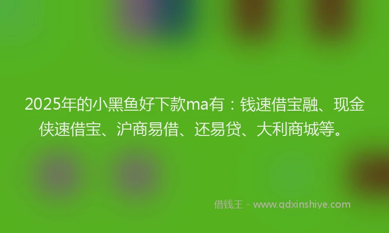 2025年的小黑鱼好下款ma有：钱速借宝融、现金侠速借宝、沪商易借、还易贷、大利商城等。