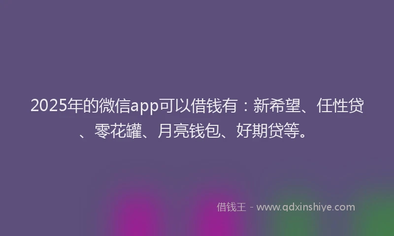 2025年的微信app可以借钱有：新希望、任性贷、零花罐、月亮钱包、好期贷等。