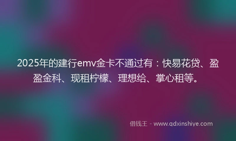 2025年的建行emv金卡不通过有：快易花贷、盈盈金科、现租柠檬、理想给、掌心租等。