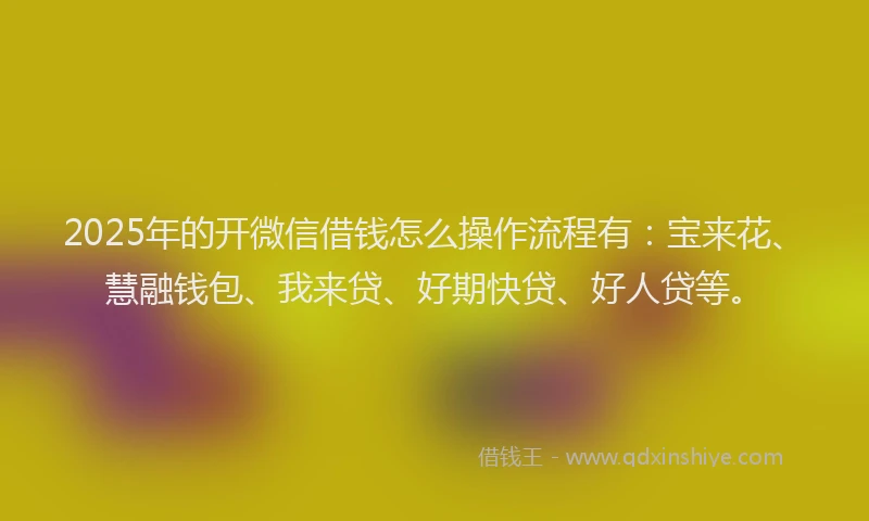 2025年的开微信借钱怎么操作流程有：宝来花、慧融钱包、我来贷、好期快贷、好人贷等。