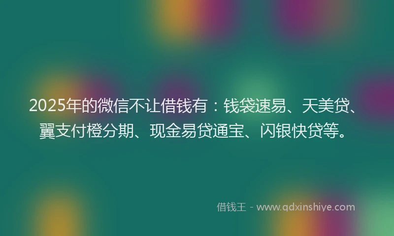 2025年的微信不让借钱有：钱袋速易、天美贷、翼支付橙分期、现金易贷通宝、闪银快贷等。
