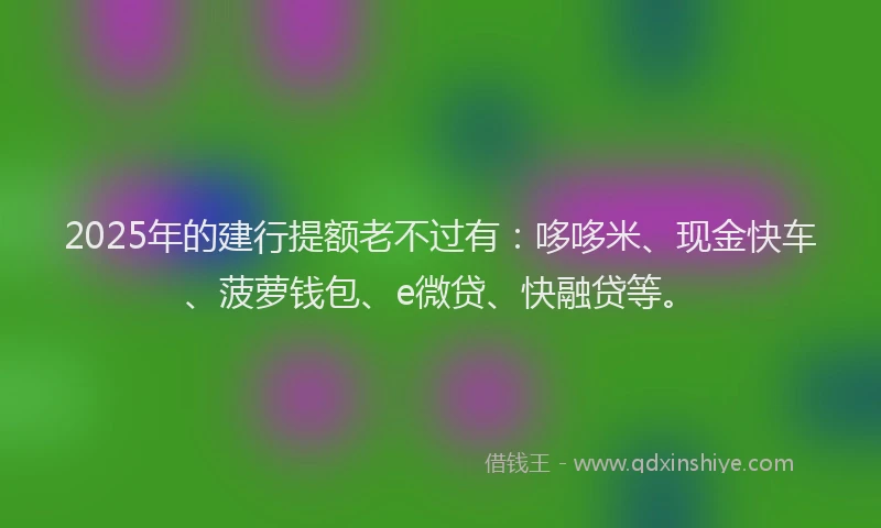 2025年的建行提额老不过有：哆哆米、现金快车、菠萝钱包、e微贷、快融贷等。