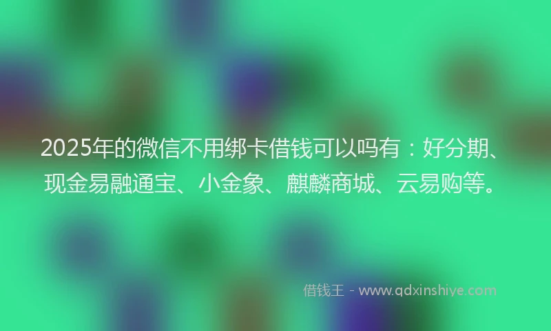 2025年的微信不用绑卡借钱可以吗有：好分期、现金易融通宝、小金象、麒麟商城、云易购等。