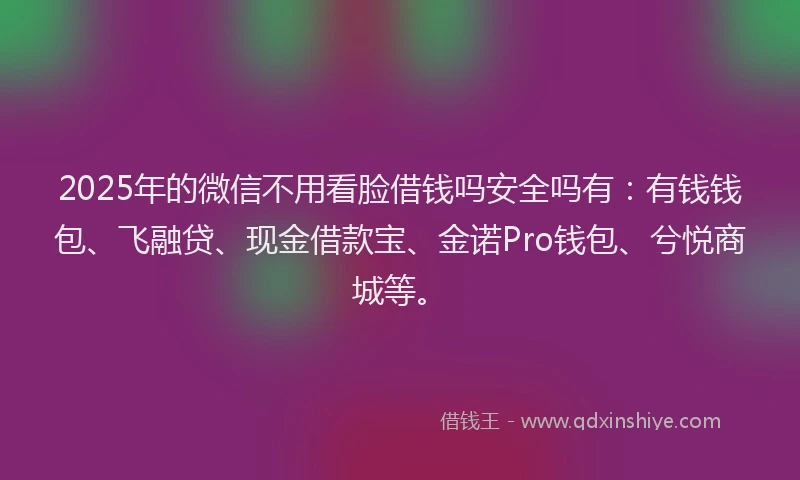 2025年的微信不用看脸借钱吗安全吗有：有钱钱包、飞融贷、现金借款宝、金诺Pro钱包、兮悦商城等。