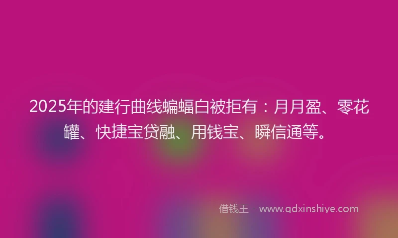 2025年的建行曲线蝙蝠白被拒有：月月盈、零花罐、快捷宝贷融、用钱宝、瞬信通等。