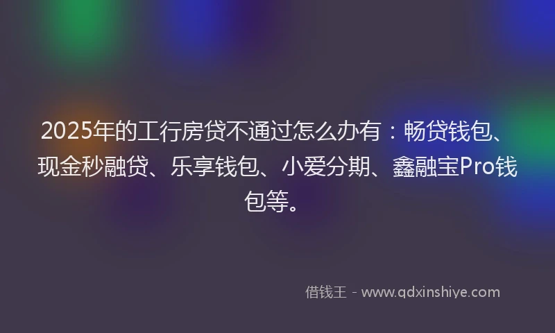 2025年的工行房贷不通过怎么办有：畅贷钱包、现金秒融贷、乐享钱包、小爱分期、鑫融宝Pro钱包等。