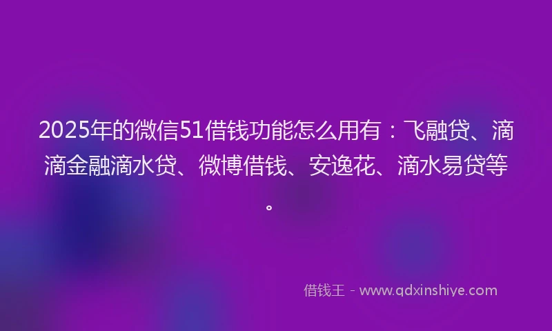 2025年的微信51借钱功能怎么用有：飞融贷、滴滴金融滴水贷、微博借钱、安逸花、滴水易贷等。