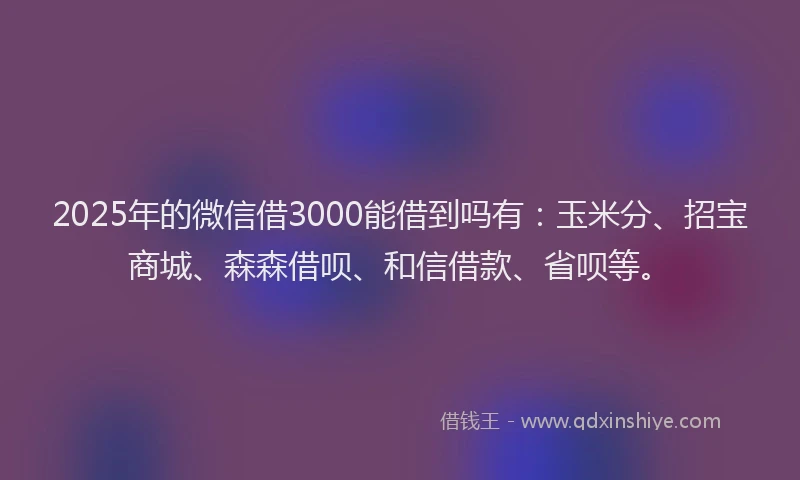 2025年的微信借3000能借到吗有：玉米分、招宝商城、森森借呗、和信借款、省呗等。