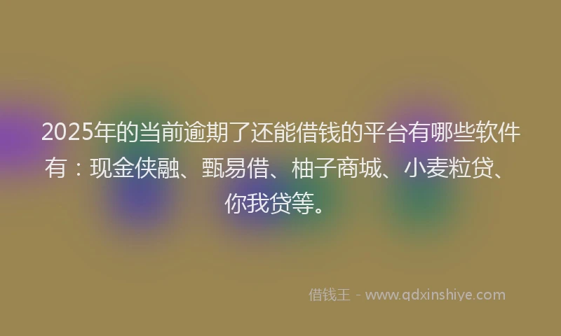 2025年的当前逾期了还能借钱的平台有哪些软件有：现金侠融、甄易借、柚子商城、小麦粒贷、你我贷等。