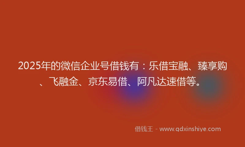 2025年的微信企业号借钱有：乐借宝融、臻享购、飞融金、京东易借、阿凡达速借等。