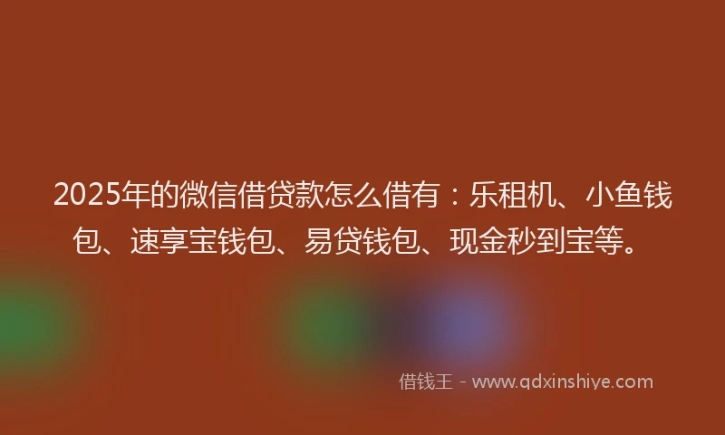 2025年的微信借贷款怎么借有：乐租机、小鱼钱包、速享宝钱包、易贷钱包、现金秒到宝等。