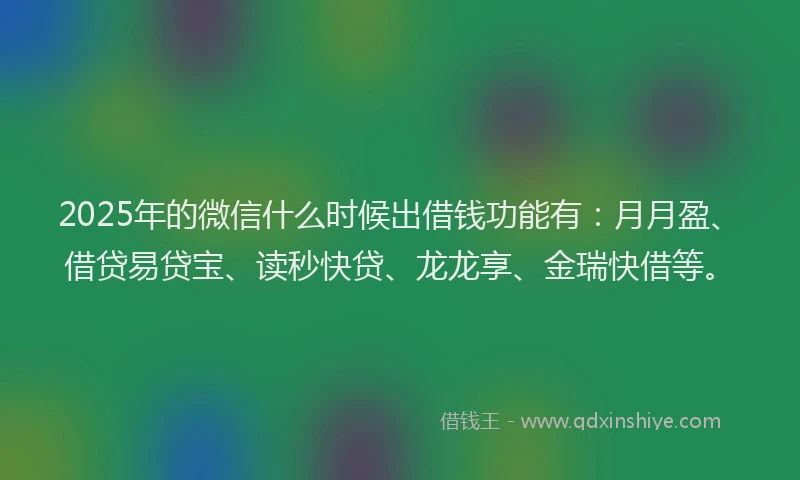 2025年的微信什么时候出借钱功能有：月月盈、借贷易贷宝、读秒快贷、龙龙享、金瑞快借等。