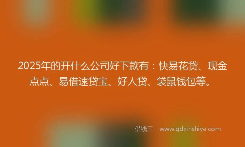 2025年的开什么公司好下款有：快易花贷、现金点点、易借速贷宝、好人贷、袋鼠钱包等。