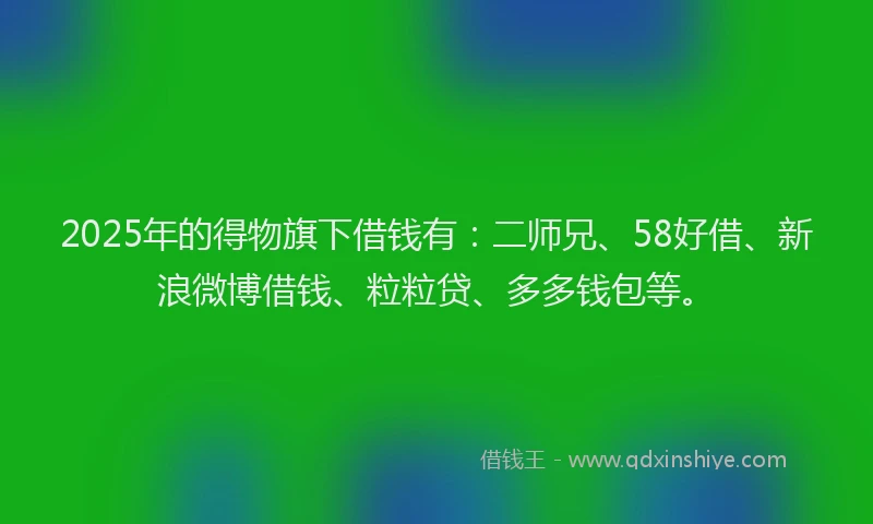 2025年的得物旗下借钱有：二师兄、58好借、新浪微博借钱、粒粒贷、多多钱包等。