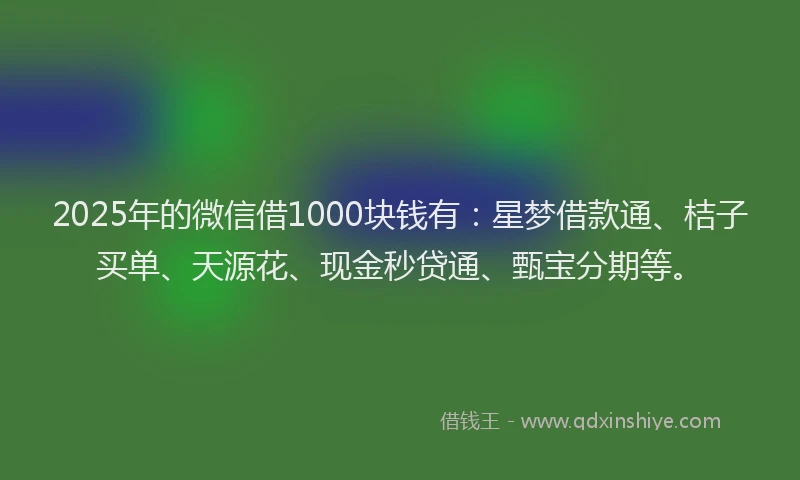 2025年的微信借1000块钱有：星梦借款通、桔子买单、天源花、现金秒贷通、甄宝分期等。