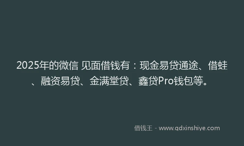 2025年的微信 见面借钱有：现金易贷通途、借蛙、融资易贷、金满堂贷、鑫贷Pro钱包等。