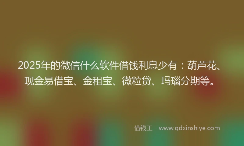 2025年的微信什么软件借钱利息少有：葫芦花、现金易借宝、金租宝、微粒贷、玛瑙分期等。