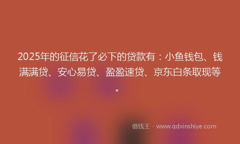 2025年的征信花了必下的贷款有：小鱼钱包、钱满满贷、安心易贷、盈盈速贷、京东白条取现等。
