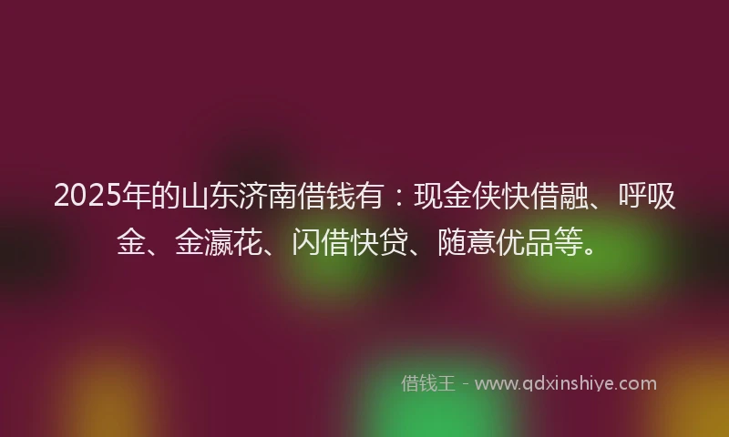 2025年的山东济南借钱有：现金侠快借融、呼吸金、金瀛花、闪借快贷、随意优品等。