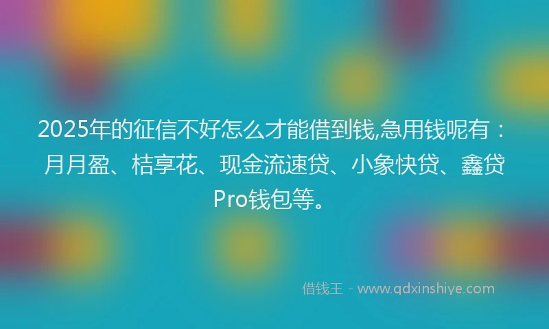 2025年的征信不好怎么才能借到钱,急用钱呢有：月月盈、桔享花、现金流速贷、小象快贷、鑫贷Pro钱包等。
