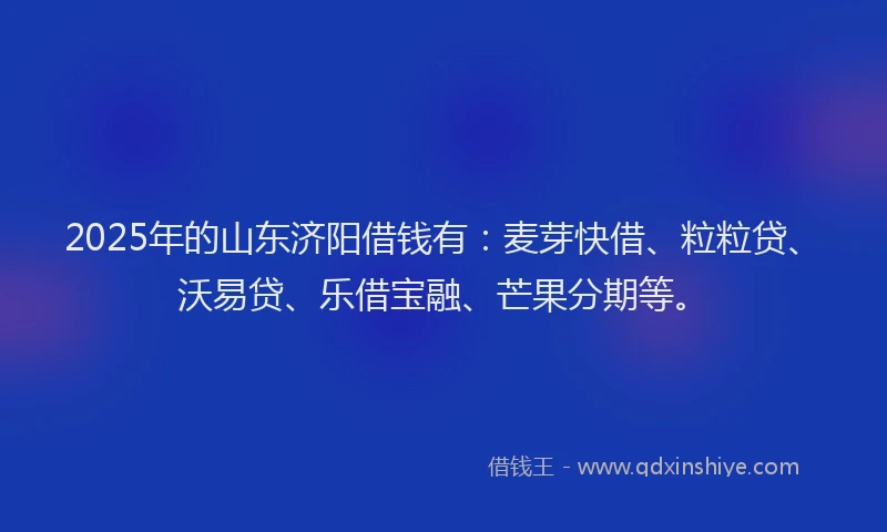 2025年的山东济阳借钱有：麦芽快借、粒粒贷、沃易贷、乐借宝融、芒果分期等。
