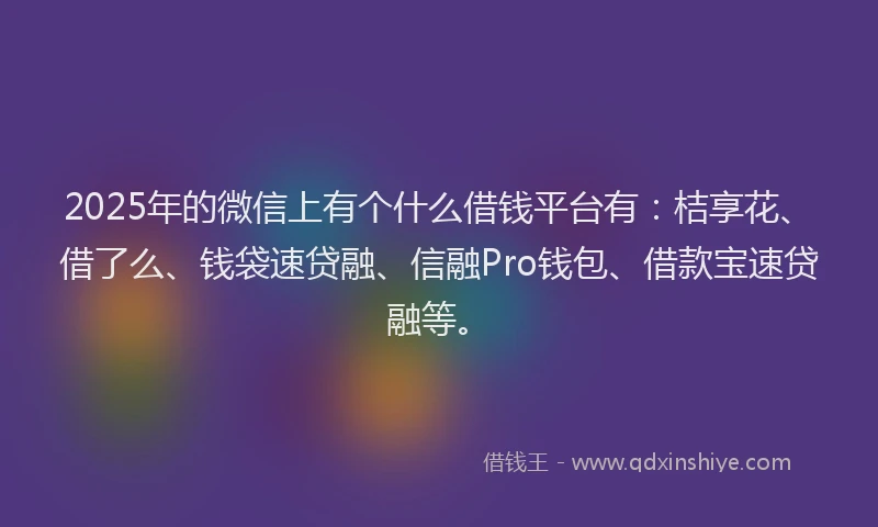 2025年的微信上有个什么借钱平台有：桔享花、借了么、钱袋速贷融、信融Pro钱包、借款宝速贷融等。