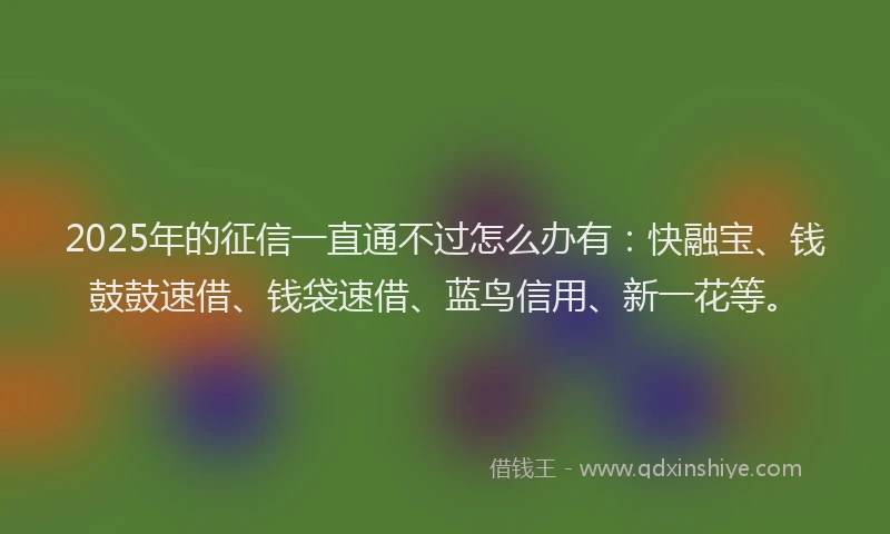2025年的征信一直通不过怎么办有：快融宝、钱鼓鼓速借、钱袋速借、蓝鸟信用、新一花等。