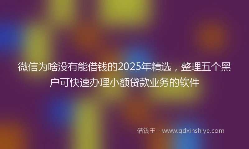 微信为啥没有能借钱的2025年精选，整理五个黑户可快速办理小额贷款业务的软件