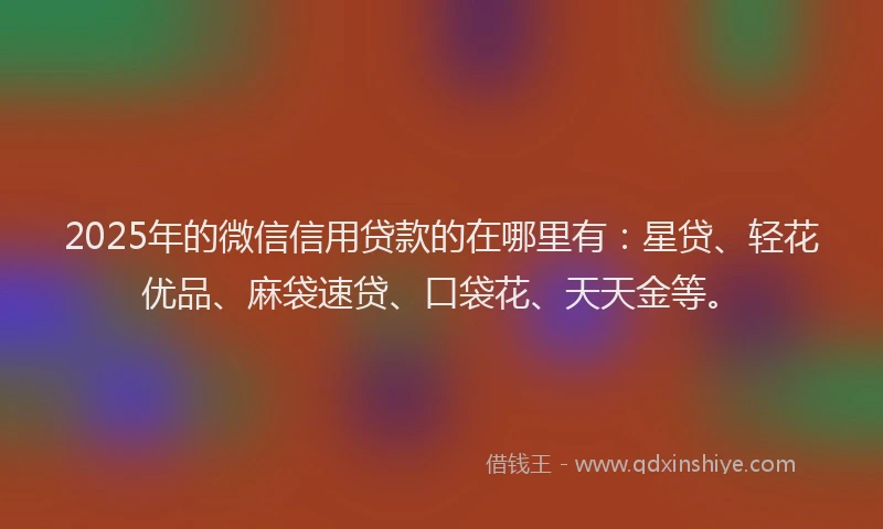 2025年的微信信用贷款的在哪里有：星贷、轻花优品、麻袋速贷、口袋花、天天金等。