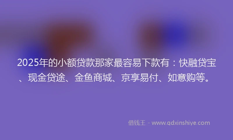 2025年的小额贷款那家最容易下款有：快融贷宝、现金贷途、金鱼商城、京享易付、如意购等。