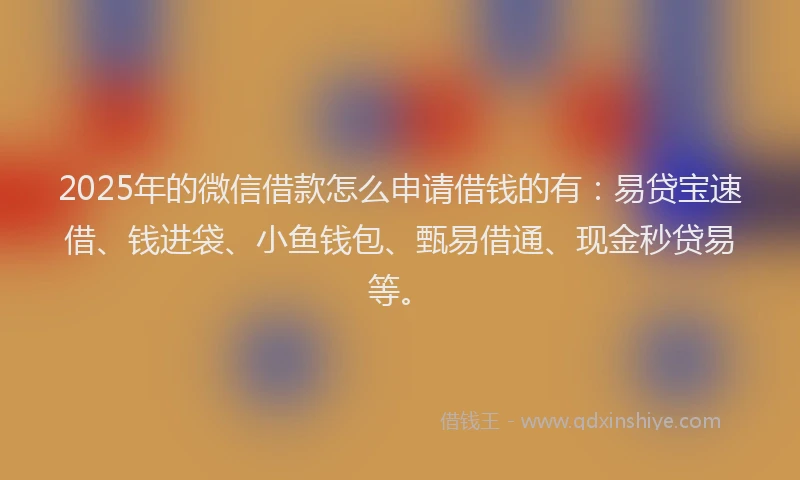 2025年的微信借款怎么申请借钱的有：易贷宝速借、钱进袋、小鱼钱包、甄易借通、现金秒贷易等。